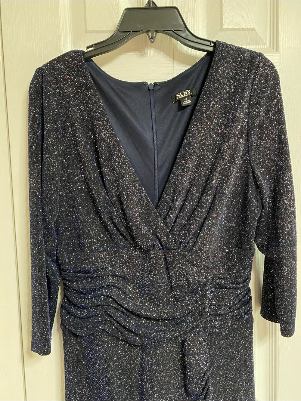 SL Fashions Navy Glitter 3/4-Sleeve Evening Gown - Picture 2 of 7